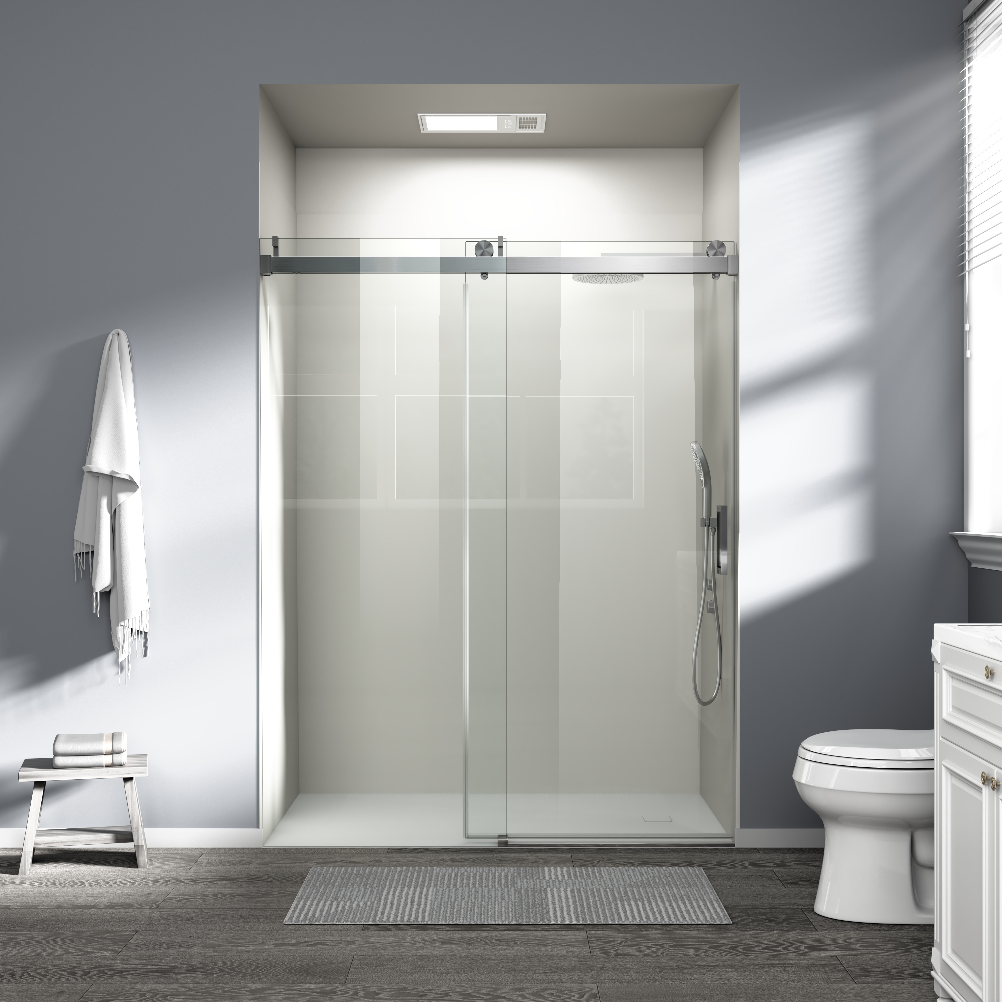 Frameless Sliding Shower Door Brushed Nickel Single Glass Panel_voghion.com